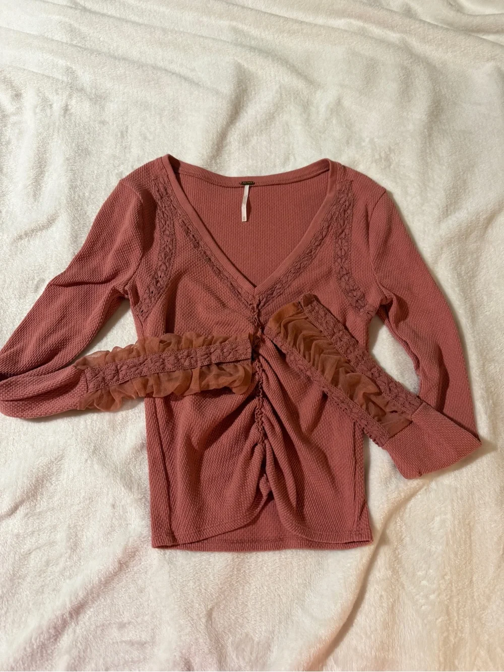Free People Wear Me Out Top - Lace Cuff Ruched Thermal-XS